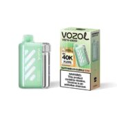 Mint green VOZOL Vista 40000 disposable vape next to its Watermelon Bubble Gum box.