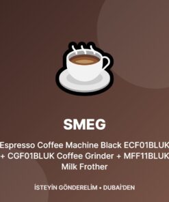 Smeg Espresso Coffee Machine Black ECF01BLUK + CGF01BLUK Coffee Grinder + MFF11BLUK Milk Frother